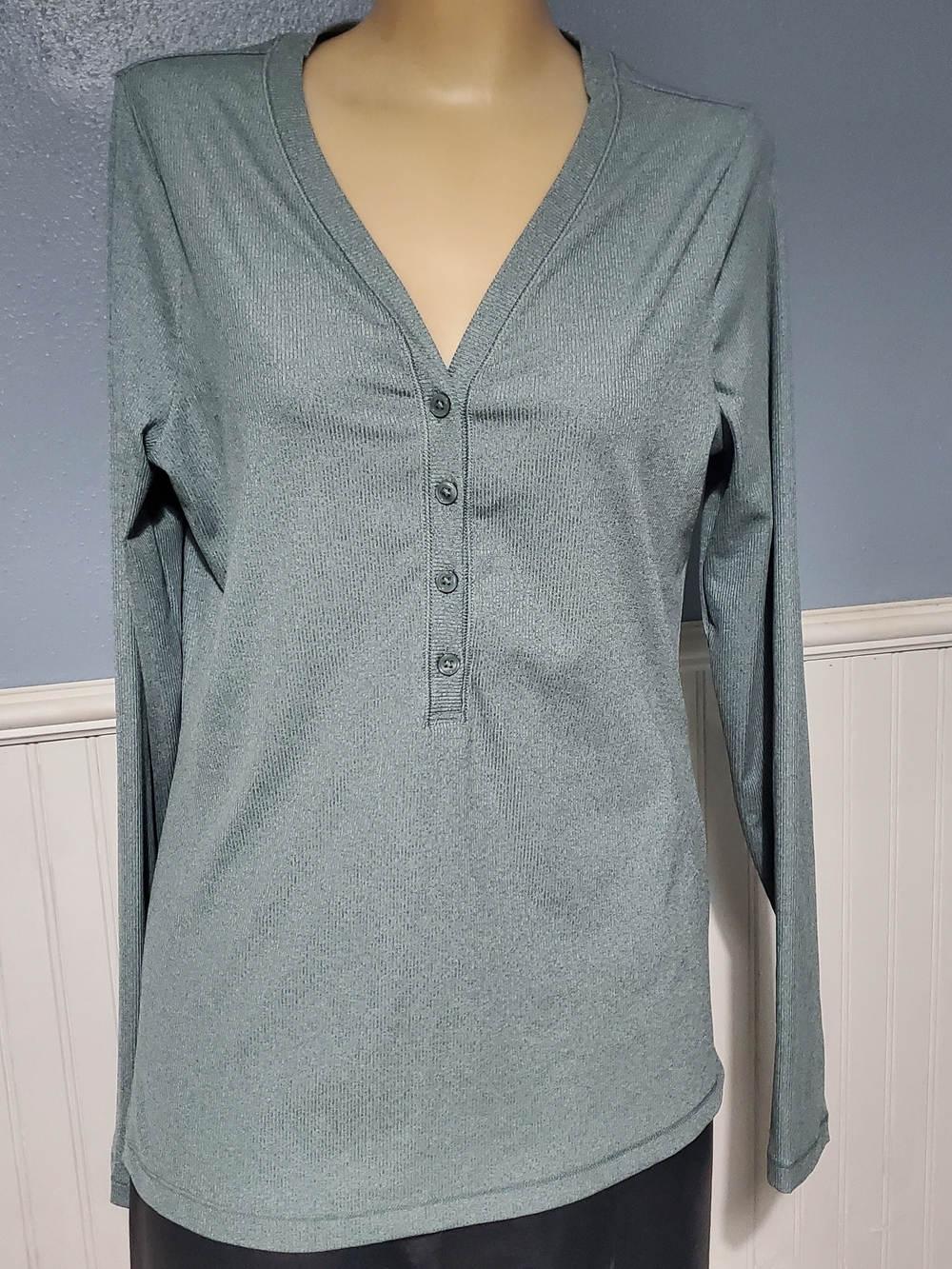 Athleta Sage Green Long Sleeve Henley Top